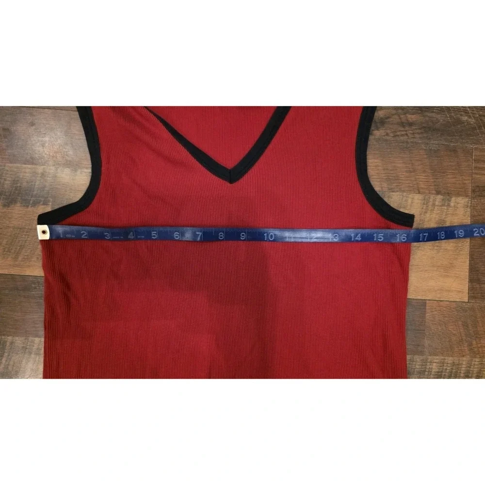 LRL Ralph Lauren Sleeveless Tank Top Women XL Red Navy V-Neck Ribbed Cotton Logo